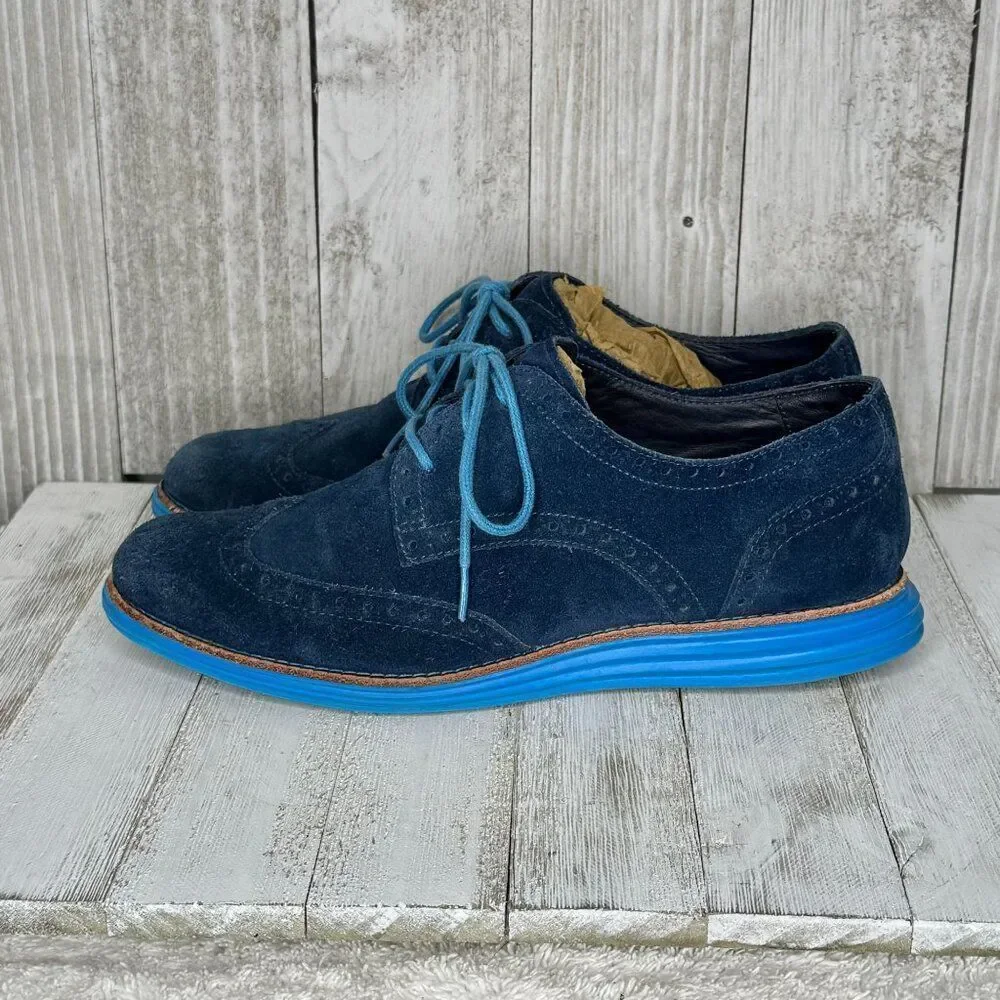 Cole Haan Lunargrand Blue Suede Wing Tip Oxfords Shoes Size 7 B